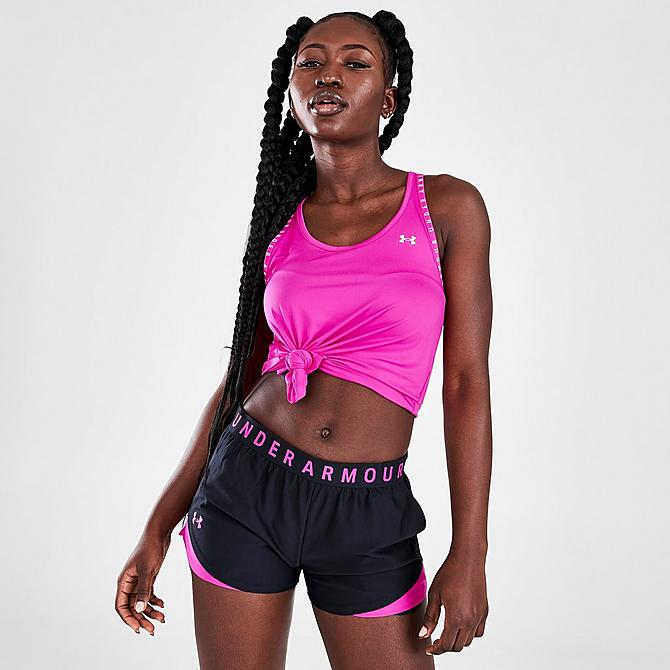 Back Left view of Women's Under Armour Knockout Training Tank in Meteor Pink Click to zoom