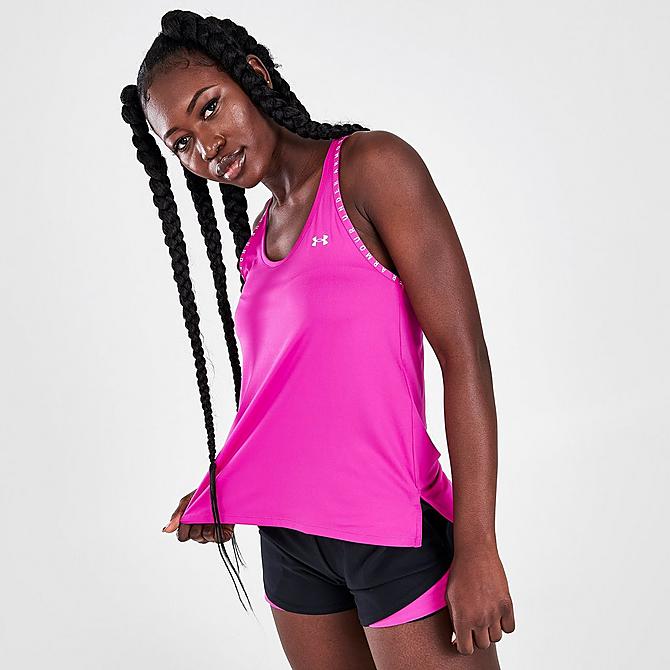 Back Right view of Women's Under Armour Knockout Training Tank in Meteor Pink Click to zoom