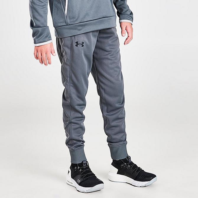 Back Left view of Boys' Under Armour Fleece Jogger Pants in Pitch Grey Click to zoom