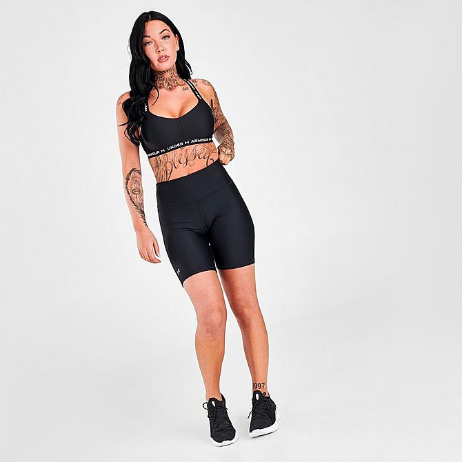 Front Three Quarter view of Women's Under Armour Crossback Low Light-Support Sports Bra in Black Click to zoom
