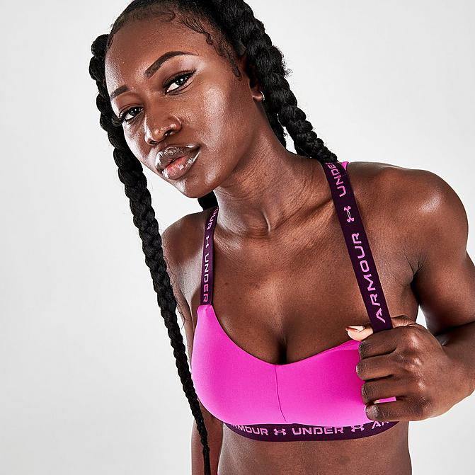 Front view of Women's Under Armour Crossback Low Light-Support Sports Bra in Meteor Pink Click to zoom