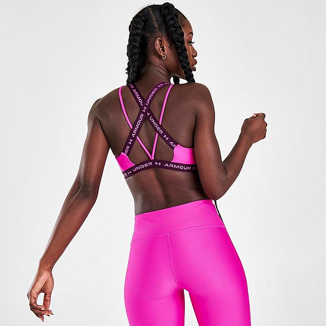 Back Right view of Women's Under Armour Crossback Low Light-Support Sports Bra in Meteor Pink Click to zoom