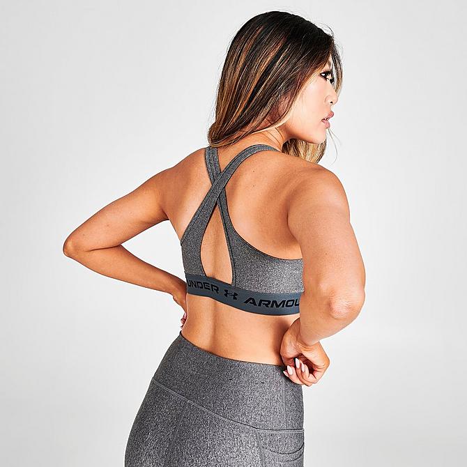 Back Right view of Women’s Under Armour Mid Crossback Heather Medium-Support Sports Bra in Light Heather/Pitch Grey Click to zoom
