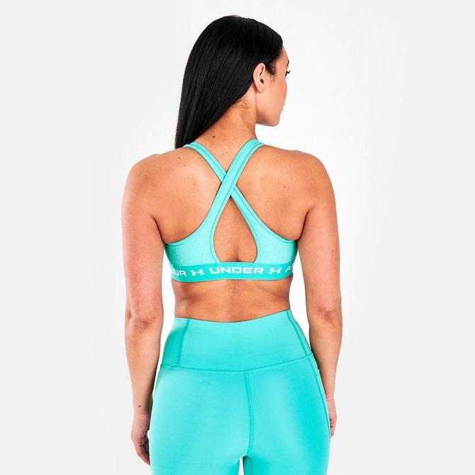 Back Right view of Women’s Under Armour Mid Crossback Heather Medium-Support Sports Bra in Neptune Click to zoom