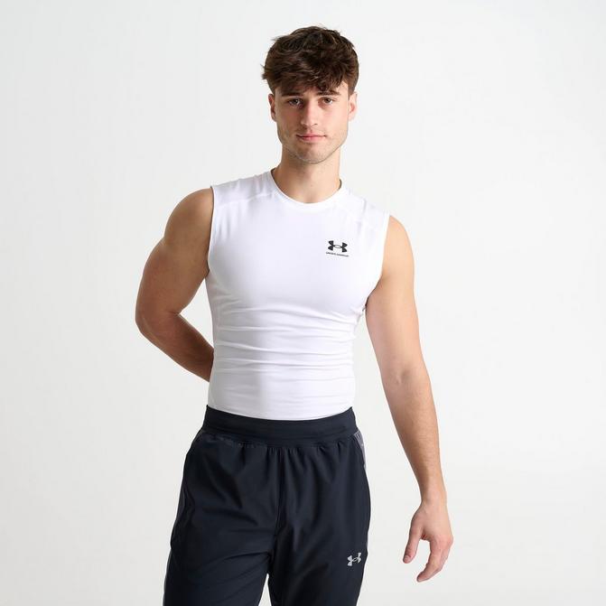 [angle] view of Men's Under Armour HeatGear Training Tank in White Click to zoom
