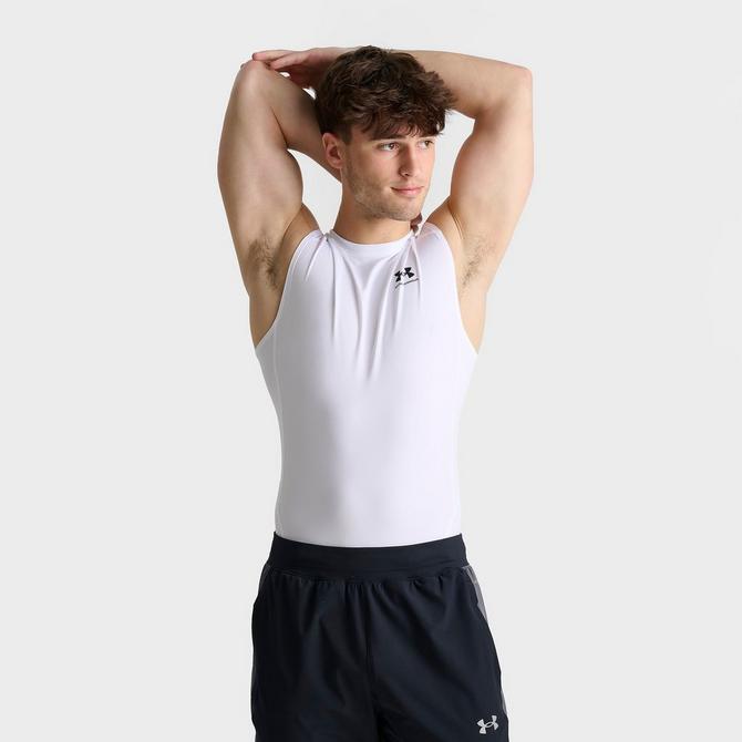 [angle] view of Men's Under Armour HeatGear Training Tank in White Click to zoom