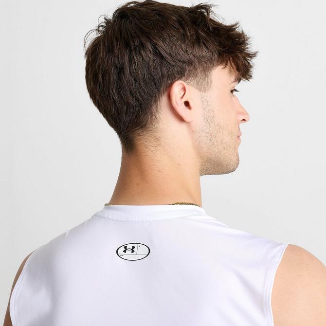 [angle] view of Men's Under Armour HeatGear Training Tank in White Click to zoom