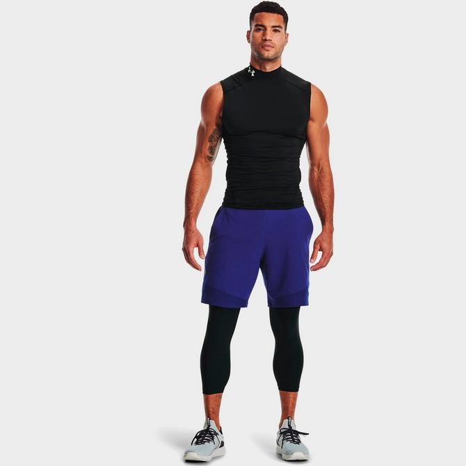 [angle] view of Men's Under Armour HeatGear Three-Quarter Training Leggings in Black/White Click to zoom