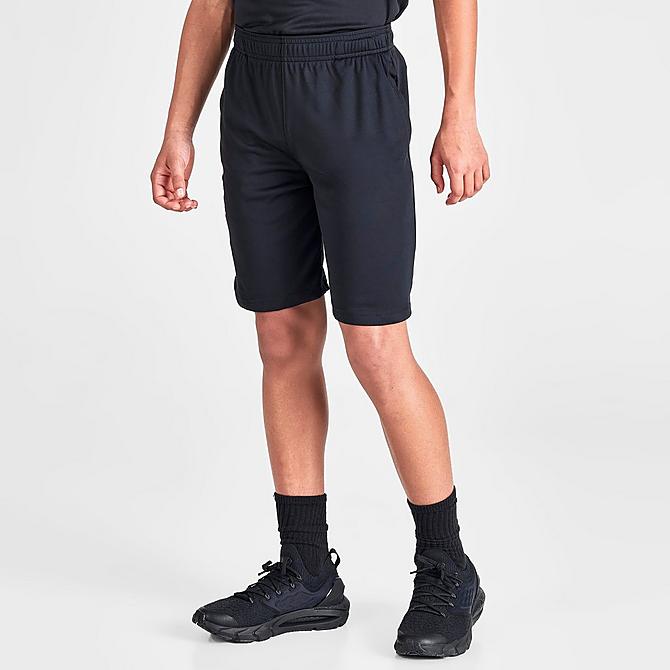 Back Left view of Boys' Under Armour UA Prototype 2.0 Wordmark Shorts in Black/Beta Click to zoom