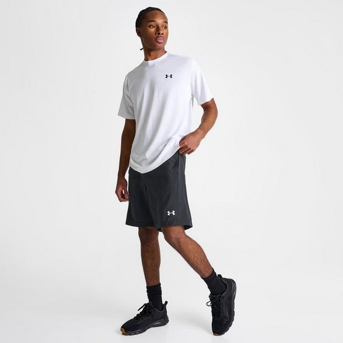 [angle] view of Men's Under Armour Halfback Shorts in Black/White Click to zoom