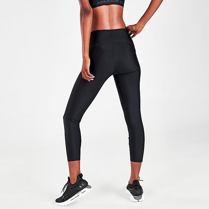 Back Right view of Women's Under Armour HeatGear Armour No-Slip Waistband Ankle Leggings in Black/White Click to zoom