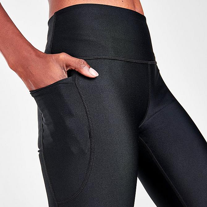 On Model 5 view of Women's Under Armour HeatGear Armour No-Slip Waistband Ankle Leggings in Black/White Click to zoom