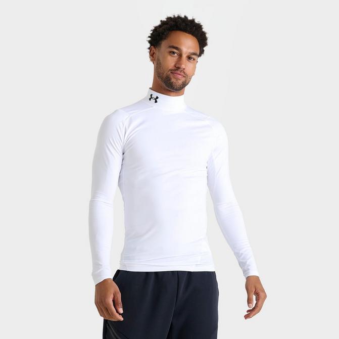 [angle] view of Men's Under Armour ColdGear® Compression Mock Training Top in White/Black Click to zoom
