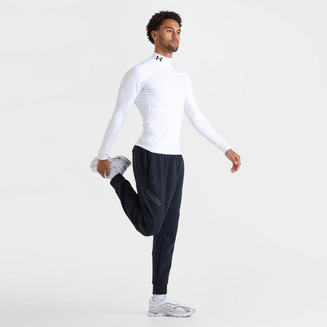 [angle] view of Men's Under Armour ColdGear® Compression Mock Training Top in White/Black Click to zoom