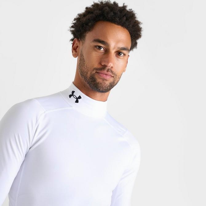 [angle] view of Men's Under Armour ColdGear® Compression Mock Training Top in White/Black Click to zoom