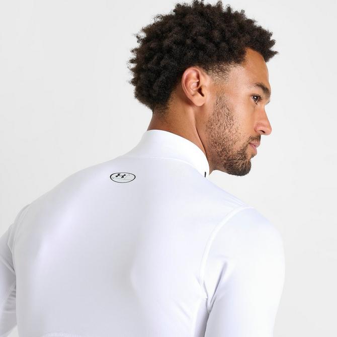 [angle] view of Men's Under Armour ColdGear® Compression Mock Training Top in White/Black Click to zoom
