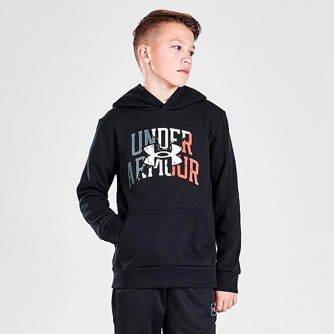 Front view of Boys' Under Armour Rival Duo Logo Pullover Hoodie Click to zoom