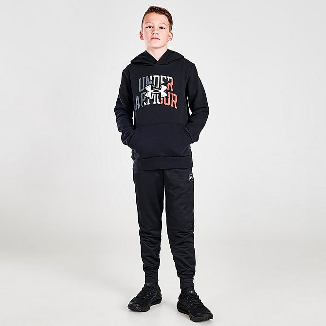 Front Three Quarter view of Boys' Under Armour Rival Duo Logo Pullover Hoodie Click to zoom