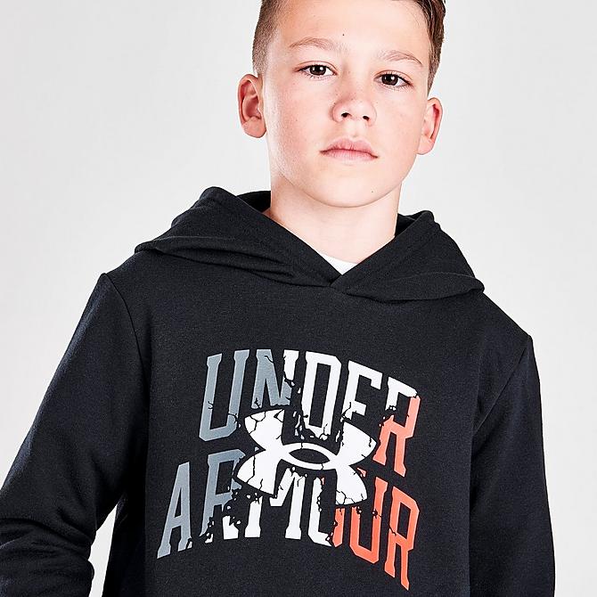 On Model 5 view of Boys' Under Armour Rival Duo Logo Pullover Hoodie Click to zoom