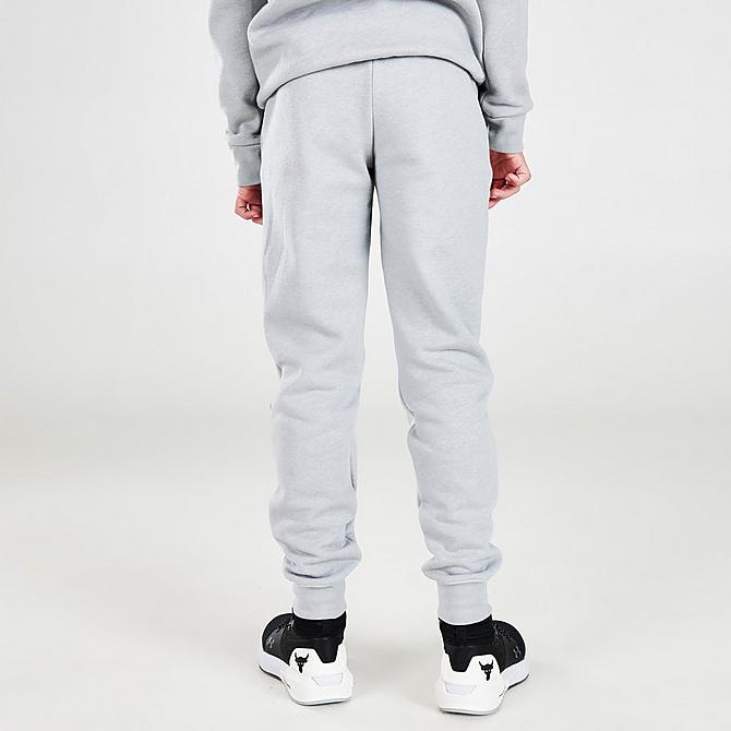 Back Right view of Boys' Under Armour Dual Logo Jogger Pants in Heather Grey Click to zoom