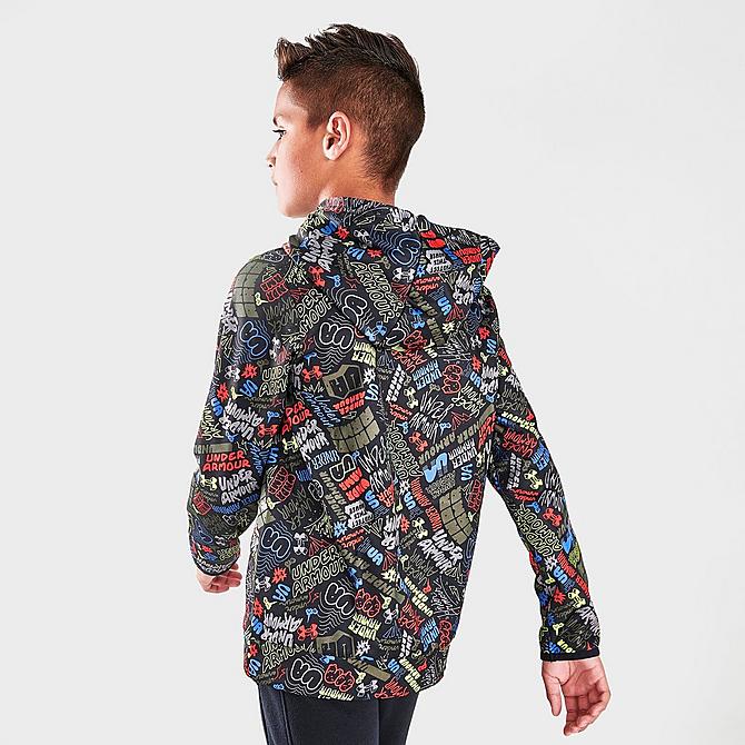 Back Right view of Boys' Under Armour Fleece Scribble Hoodie in Black/Multi Click to zoom