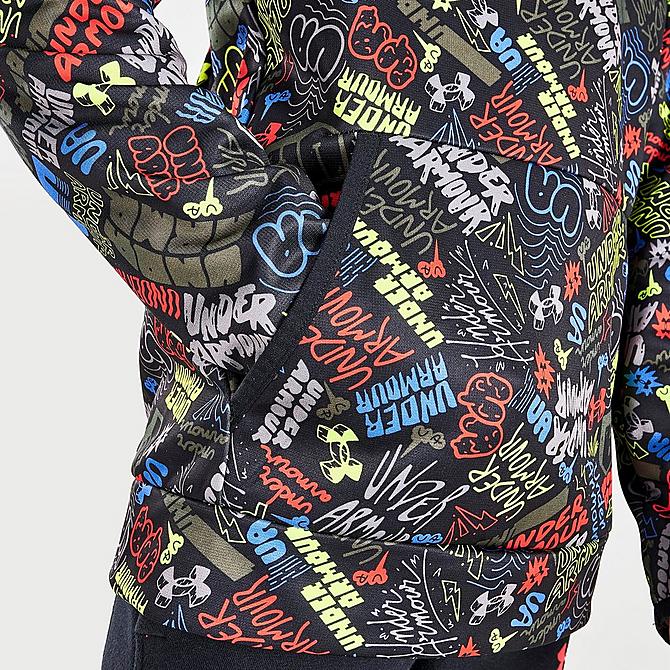 On Model 5 view of Boys' Under Armour Fleece Scribble Hoodie in Black/Multi Click to zoom