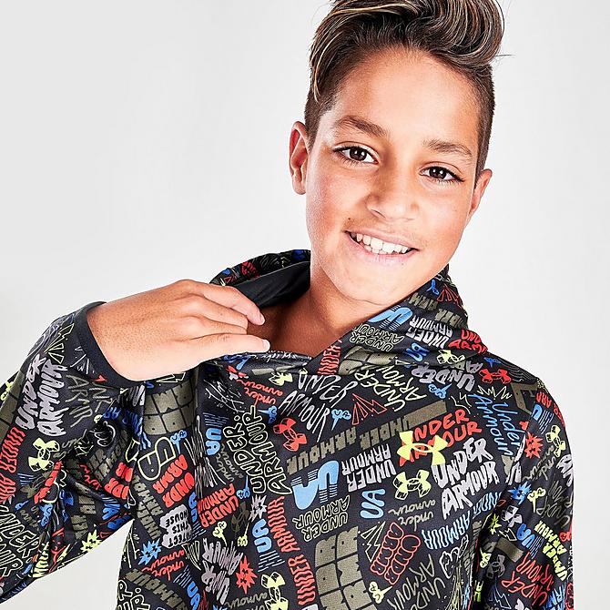 On Model 6 view of Boys' Under Armour Fleece Scribble Hoodie in Black/Multi Click to zoom
