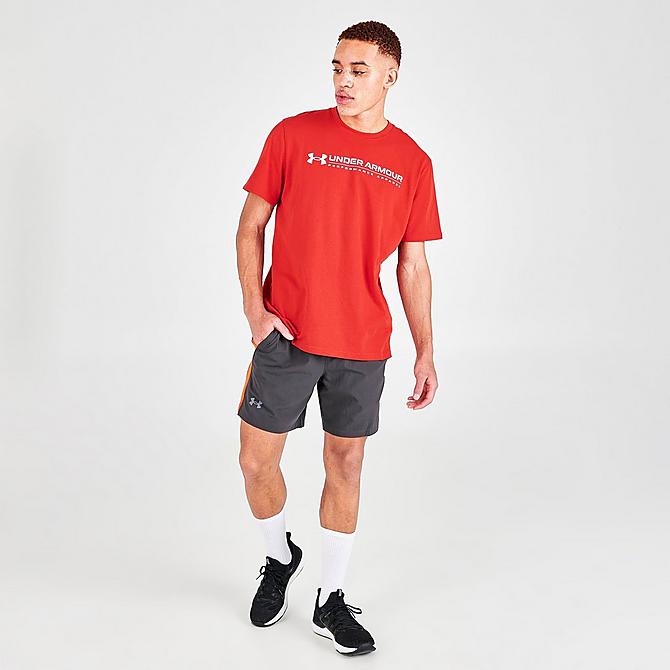 Front Three Quarter view of Men's Under Armour Signature Vortex T-Shirt in Radiant Red/Mod Grey Click to zoom