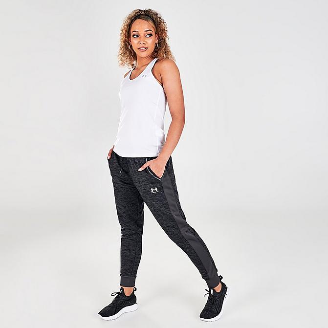 Front view of Women's Under Armour Twist Fleece Jogger Pants in Black/White Click to zoom
