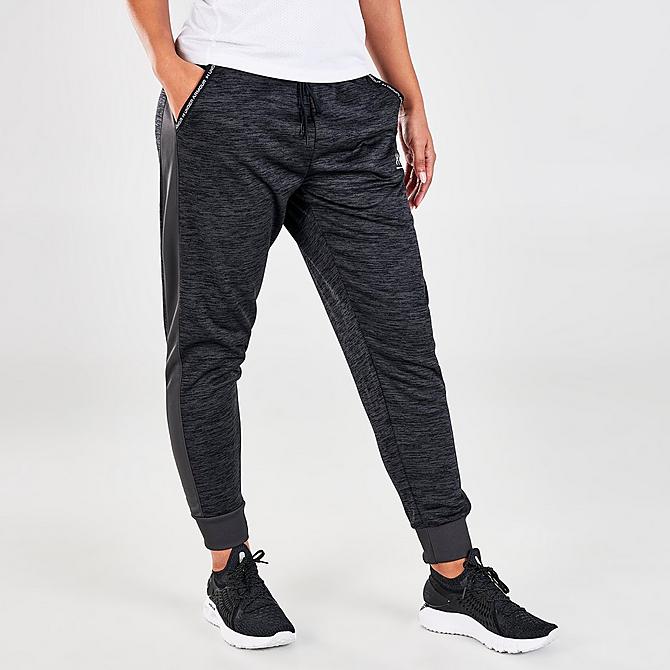 Back Left view of Women's Under Armour Twist Fleece Jogger Pants in Black/White Click to zoom
