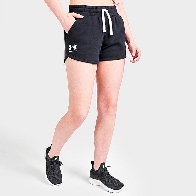 Front view of Women's Under Armour Rival Fleece Shorts in Black Click to zoom