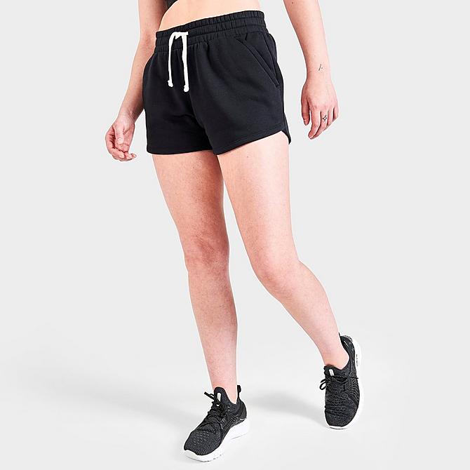 Back Left view of Women's Under Armour Rival Fleece Shorts in Black Click to zoom