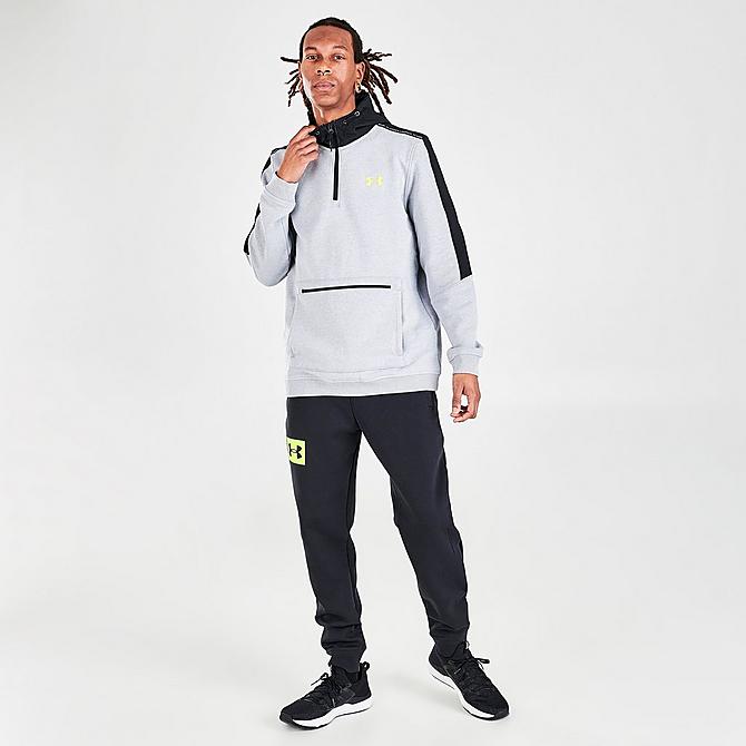 Front Three Quarter view of Men's Under Armour Threadborne Knit Fitted Hoodie in Light Grey/Black Click to zoom