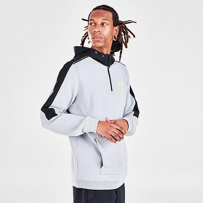 Back Left view of Men's Under Armour Threadborne Knit Fitted Hoodie in Light Grey/Black Click to zoom