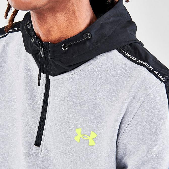 On Model 5 view of Men's Under Armour Threadborne Knit Fitted Hoodie in Light Grey/Black Click to zoom
