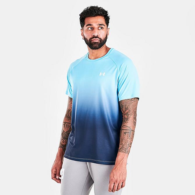 Back Left view of Men's Under Armour Tech Fade T-Shirt in Blue Click to zoom