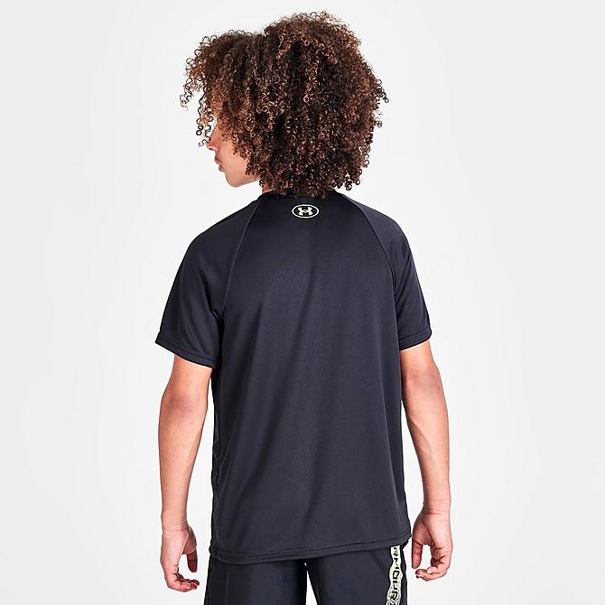 Back Right view of Boys' Under Armour UA Tech Big Logo Splash T-Shirt in Black Click to zoom