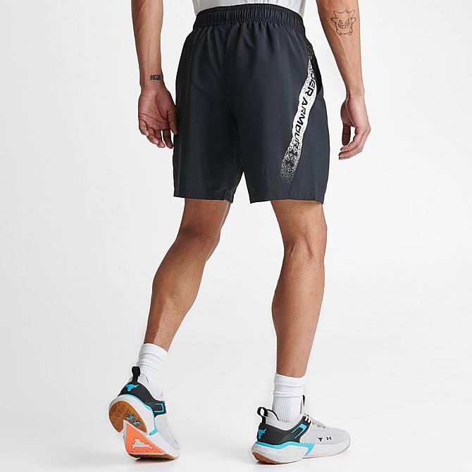 Back Right view of Men's Under Armour Woven Graphic Shorts in Black Click to zoom