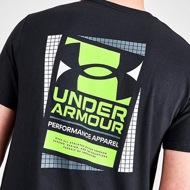 On Model 5 view of Men's Under Armour Multicolor Box Logo Short-Sleeve T-Shirt in Black/Quirky Lime Click to zoom
