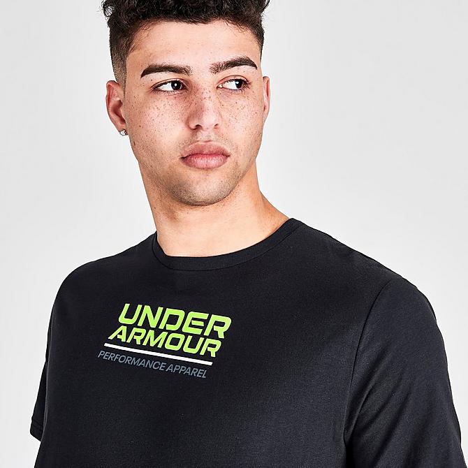 On Model 6 view of Men's Under Armour Multicolor Box Logo Short-Sleeve T-Shirt in Black/Quirky Lime Click to zoom