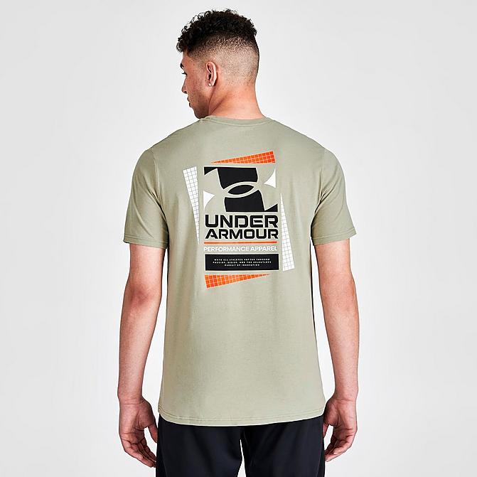 Front view of Men's Under Armour Multicolor Box Logo Short-Sleeve T-Shirt in Khaki/Grey/Black Click to zoom