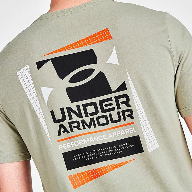 Back Right view of Men's Under Armour Multicolor Box Logo Short-Sleeve T-Shirt in Khaki/Grey/Black Click to zoom