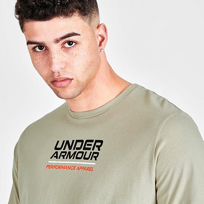On Model 5 view of Men's Under Armour Multicolor Box Logo Short-Sleeve T-Shirt in Khaki/Grey/Black Click to zoom