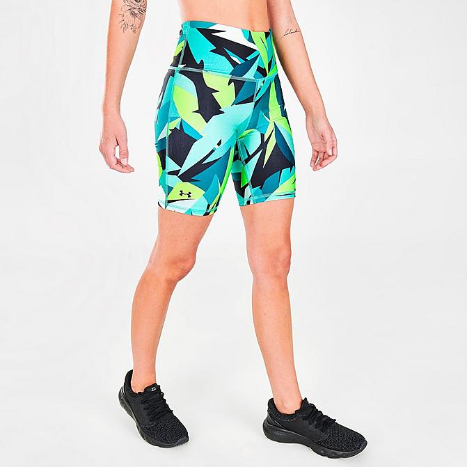 Front view of Women's Under Armour HeatGear Bike Shorts in Neptune Click to zoom