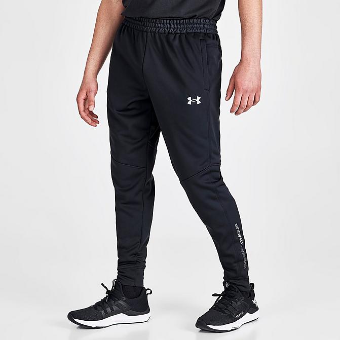 Front view of Men's Under Armour Armour Fleece Jogger Pants in Black Click to zoom