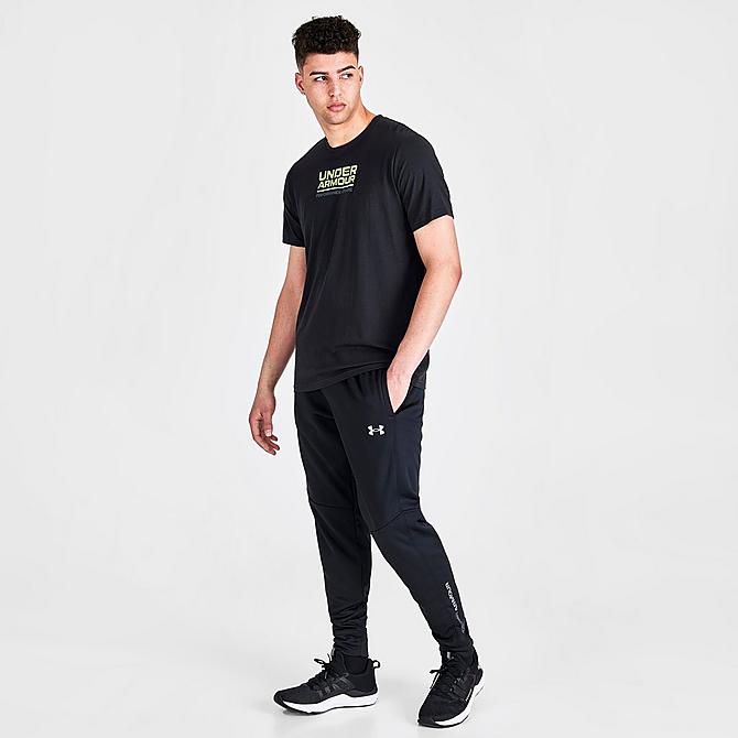 Front Three Quarter view of Men's Under Armour Armour Fleece Jogger Pants in Black Click to zoom