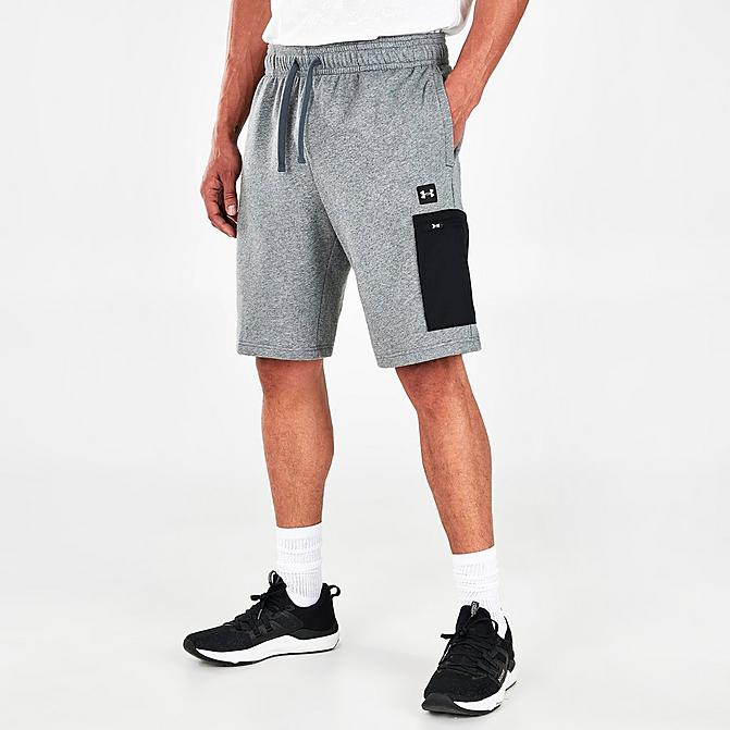 Front view of Men's Under Armour Rival Fleece Cargo Shorts in Grey Click to zoom