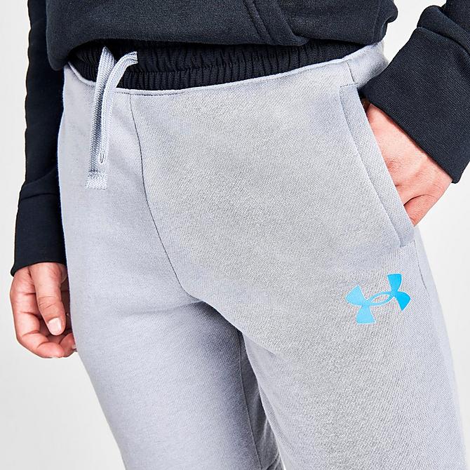 On Model 5 view of Boys' Under Armour Rival Fleece Shorts in Grey Click to zoom