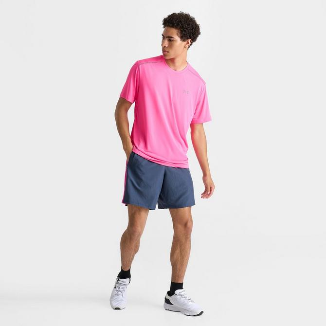 [angle] view of Men's Under Armour Core+ Woven Shorts in Downpour Grey/Rebel Pink Click to zoom