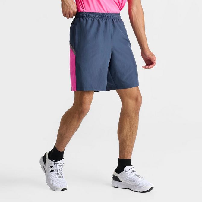 [angle] view of Men's Under Armour Core+ Woven Shorts in Downpour Grey/Rebel Pink Click to zoom
